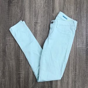 Fade to Blue mint colored classic skinny jean